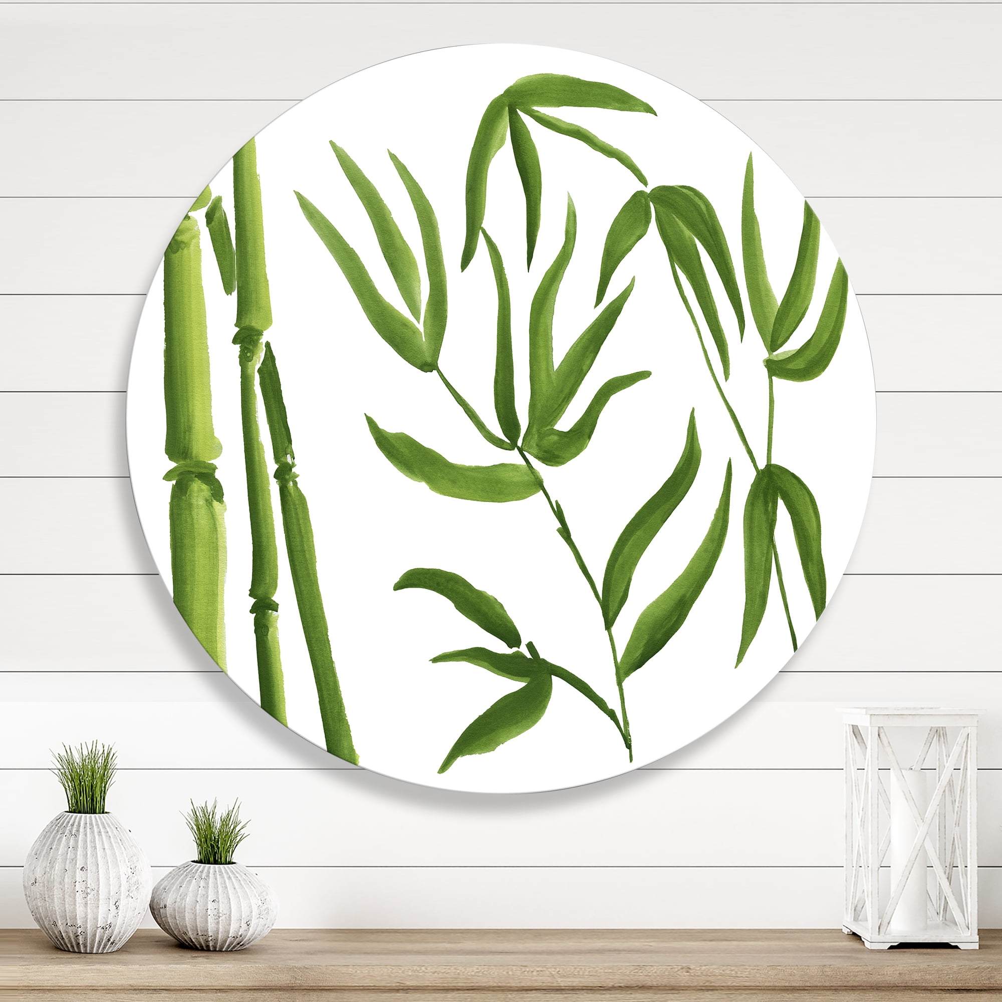 Designart 'The Forest of Bamboo Branches IV' Tropical Circle Metal Wall Art 11x11 - Disc of 11