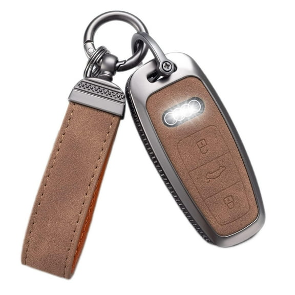 Compatible with Audi Key Fob Cover with Keychain Leather Key Case Protector for A6L A6 A7 A8 Q7 Q8 E-Tron 2018-2022 A3 S3 S6 SQ7 RS6 S7 RS7 Smart Key