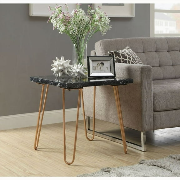Black Marble Top & Gold Finish Side Table - Modern Living Room Furniture