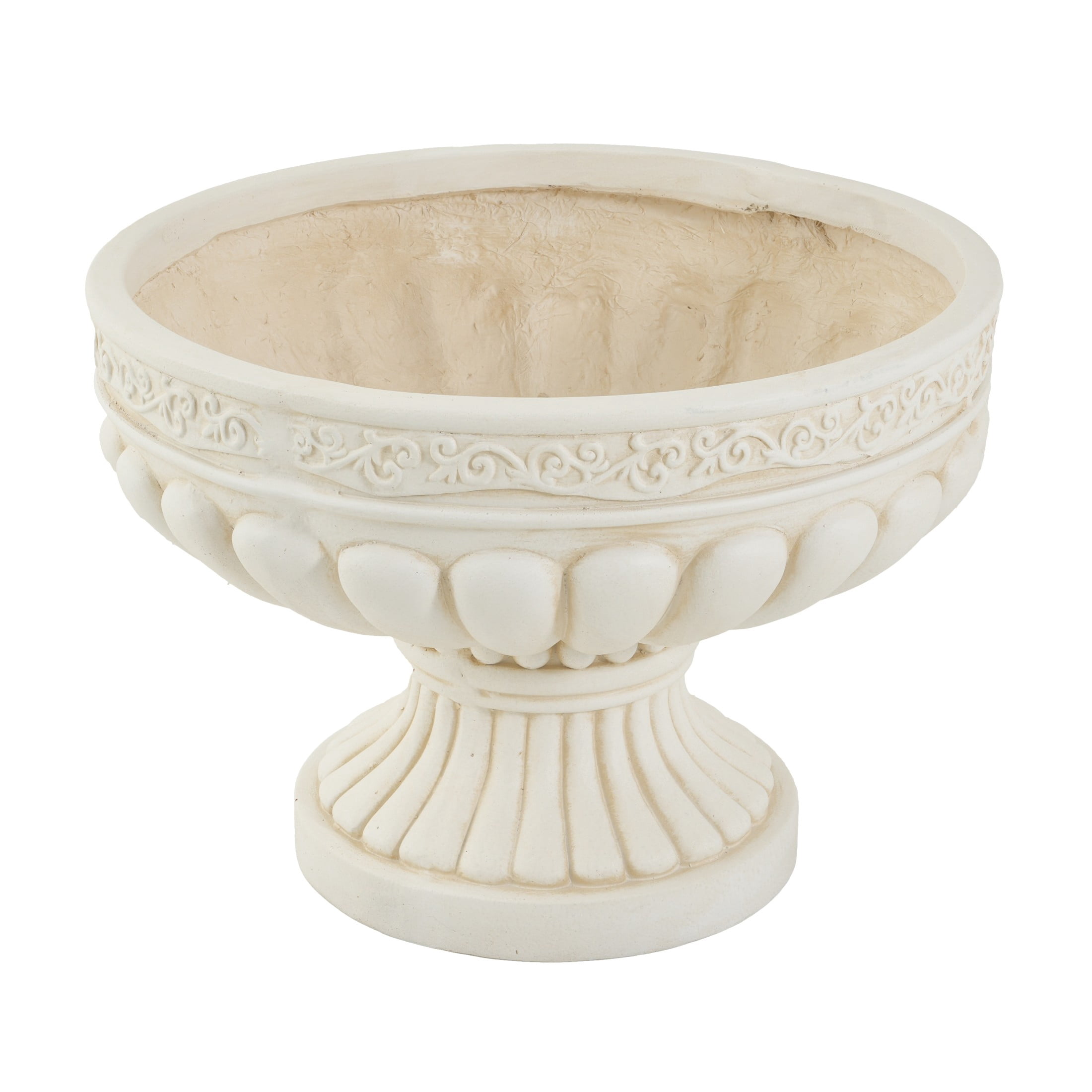 Christopher Knight Home 16" Classical Scroll Fluted Urn Planter, Lightweight Flower Pot, Antique White