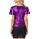 thumbnail image 3 of INSPIRAR CHIC Blusa de Mujer con Cuello en V, Mangas Cortas con Volantes, Brillante y Metálica, para Fiesta, Talla S, Color Púrpura, 3 of 6