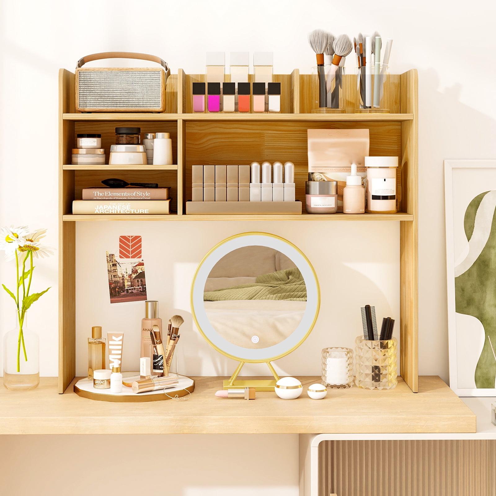 Costway 3-Tier Desktop Bookshelf with 6 Shelves Desk Organizer for Computer Desk Beige
