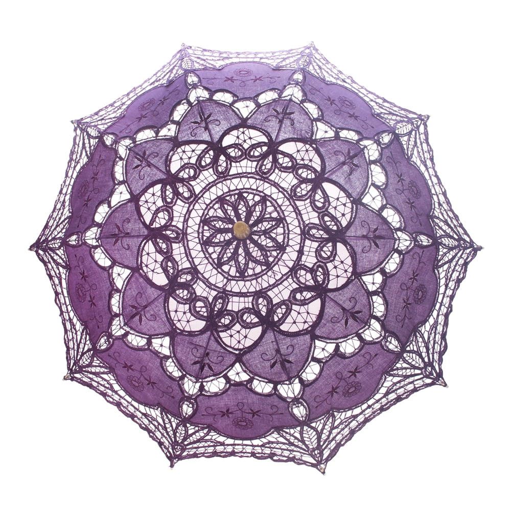 Toptie Vintage Purple Lace Parasol Wedding Bridal Umbrella Photograph Parasol Party Decorations Supplies Purple One Size