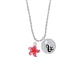 thumbnail image 2 of Delight Jewelry Silvertone Hot Pink and Orange Plumeria Flower Silvertone Script Initial Disc - & - Charm Necklace, 20"+3", 2 of 4