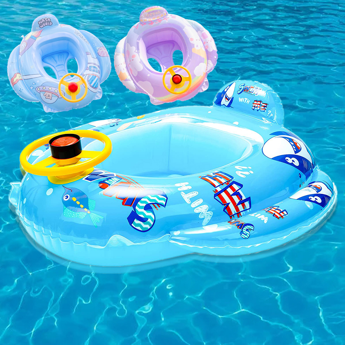 AoHao Swim Floats Cshid Baby Swimming Pool Ring With steering wheel for
