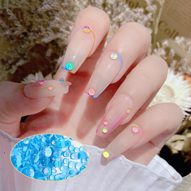 1440 Pieces Glass Crystal Set Flat Back Excellent Rainbow Color Semicircle Gloss Nail Art Rhinestones DIY Handcraft Manicure Accessories Card Making Blue