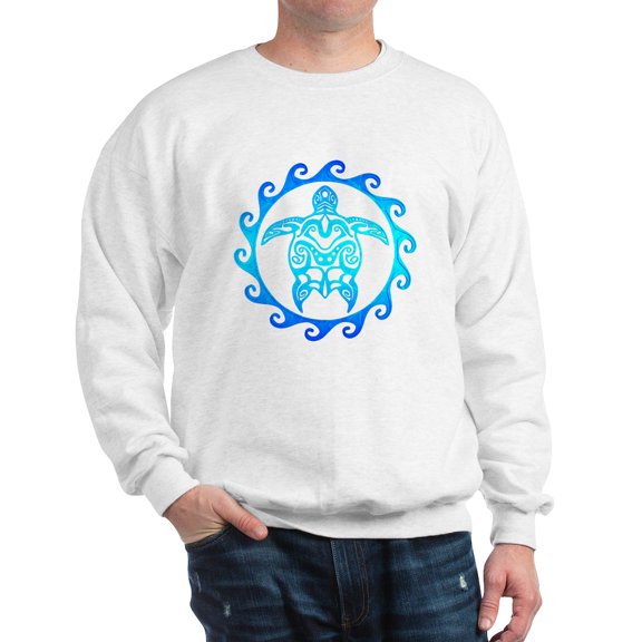 CafePress - Blue Tribal Turtle Sun Sweatshirt - Crew Neck Sweatshirt