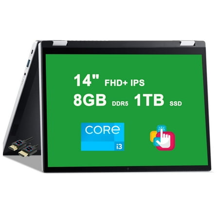 acer Aspire 3 Spin 14 2-in-1 Laptop Computer | 14" FHD+ IPS Multi-Touch | Intel Octa-core i3-N305 Processor | 8GB DDR5 1TB SSD | USB-C Win11Pro Silver + HDMI Cable