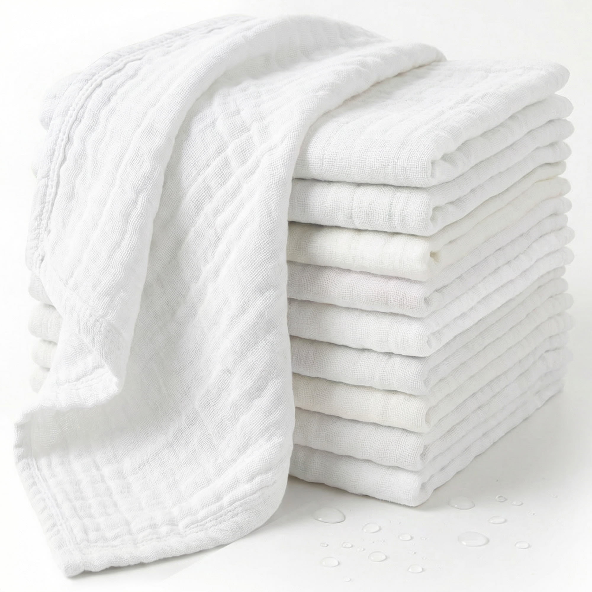 Mère & Moi: Muslin Baby Washcloths – 10 Pack, White - 10x10", Face-Body-Hands Wipe, Bathtime, Soft Cotton, Lightweight & Absorbent, Newborn Daily Care