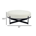thumbnail image 5 of Benjara Aop 36 Inch Boucle Ottoman Stool, White Round Cushioned Seat, Black Base, 5 of 6