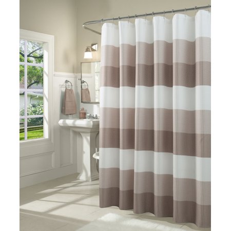 Dainty Home Waffle Weaved Ombre Striped Shower Curtain - Taupe