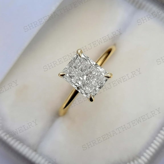SHREENATHJEWELRY Hidden Halo Ring 2Ct Emerald Cut Moissanite Engagement Ring Anniversary Promise Gift Ring Stackable Ring Solid Gold Ring Handcrafted Jewelry For Her