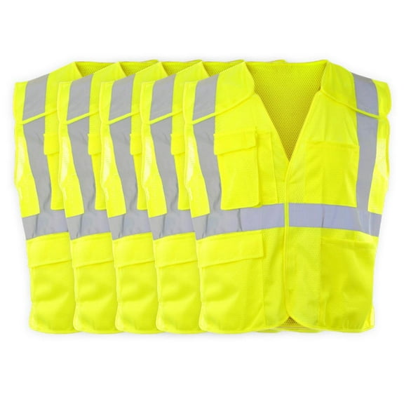 JJ Keller SAFEGEAR 5-pk. L/XL Type R Class 2 Safety Vest - High Visibility Lime