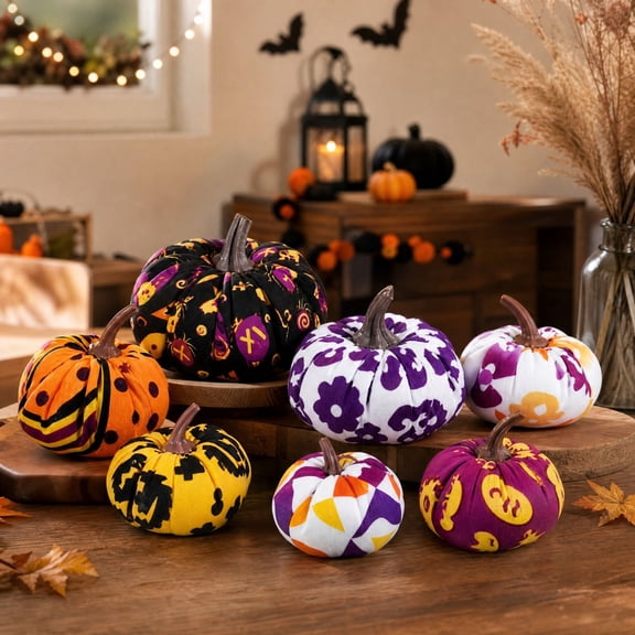 7 Pack, Halloween Pumpkin Decorations Artificial Pumpkins Fabric Styled Fall Decor Pumpkins Indoor Halloween Table Decorations Spooky Halloween Decorations for Home Halloween