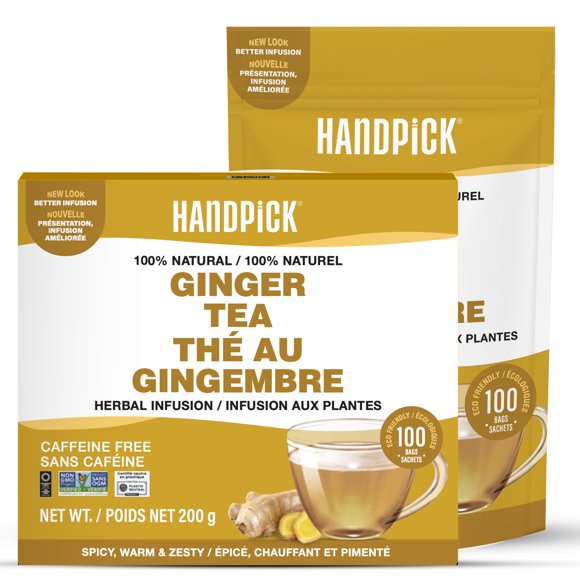 HANDPICK Ginger Tea Sachets (100 Unités), Sans Caféine, non-OGM