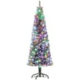 6 ft Pencil Christmas Tree, PreLit Xmas Tree w/ Dual Color