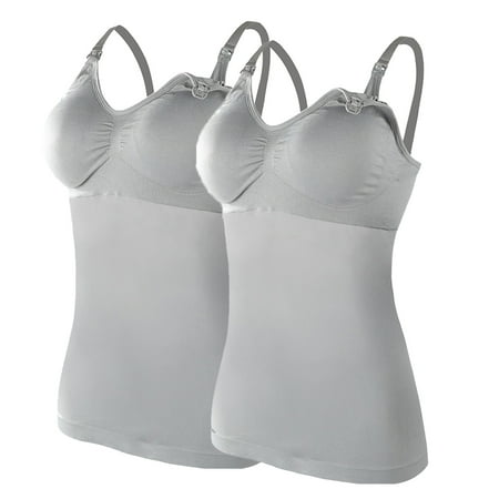 

NIUREDLTD Womens Nursed Tank Tops Built In Bra Top For Breastfeeding Maternity Camisole Brasieres 2PC With 4PC Pads