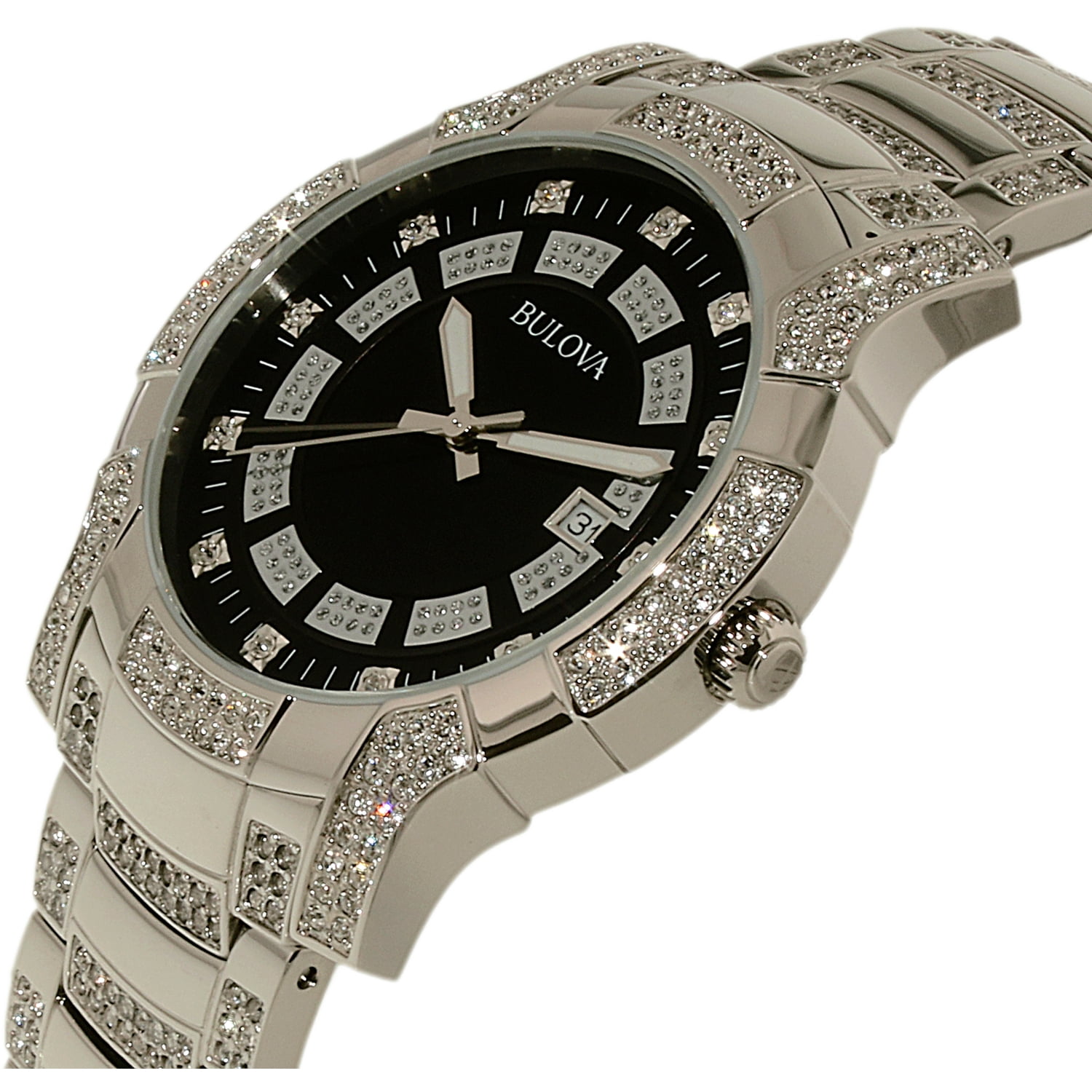 Bulova 96B176 Stainless Steel Black Dial Crystal Accent Men s Watch Walmart
