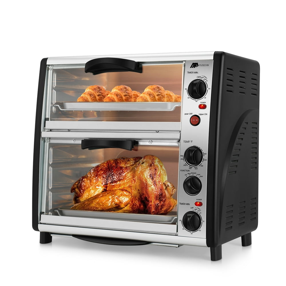 Elite Gourmet ETO2530M New Double French Door Toaster Oven fits 12 Pizza,  Stainless Steel 