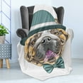 thumbnail image 4 of English Bulldog Soft Flannel Fleece Blanket, Dog in a Hat and Bow Tie Animal Design with Formal Attire Pure Breed, Cozy Plush for Indoor and Outdoor Use, 60" x 80", Teal Brown Pink, by Ambesonne, 4 of 5
