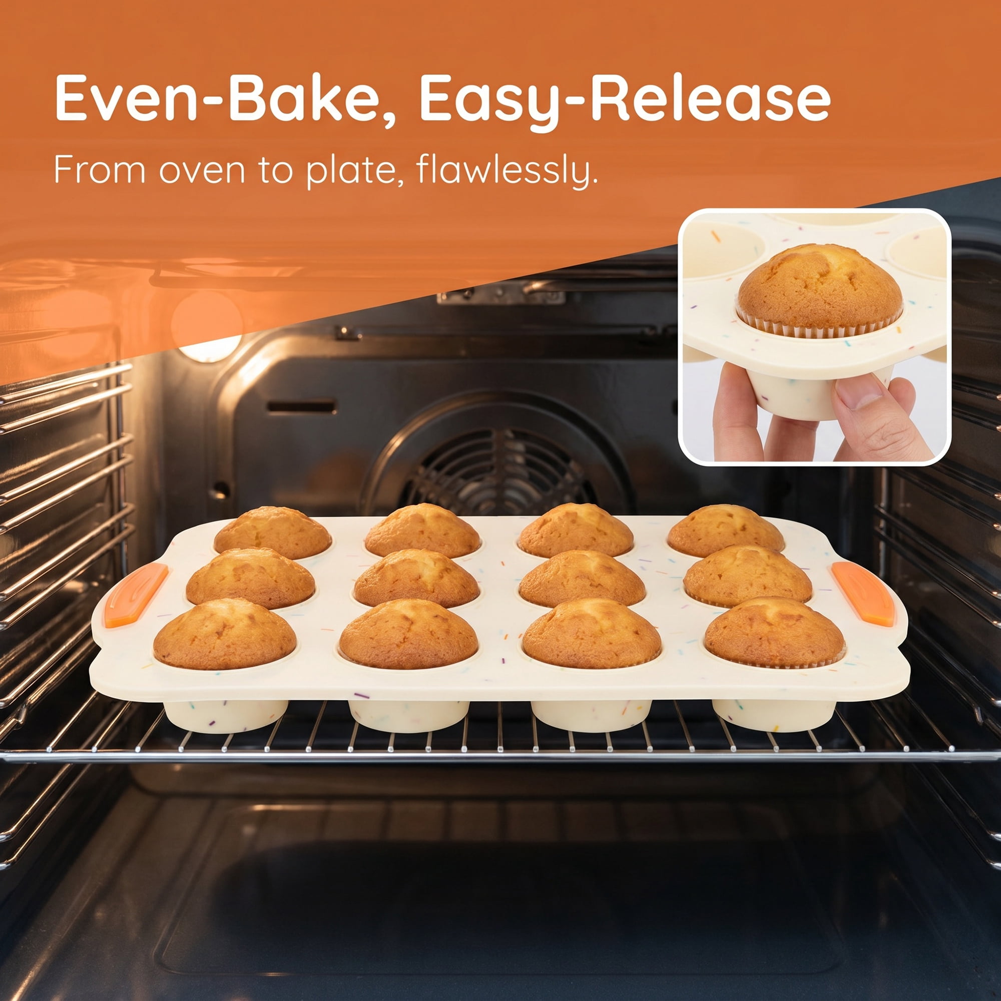 Unique Bargains Baking Pan 12-Cup Speckled Nonstick Silicone Tray for Bread Beige 12"x7.9"