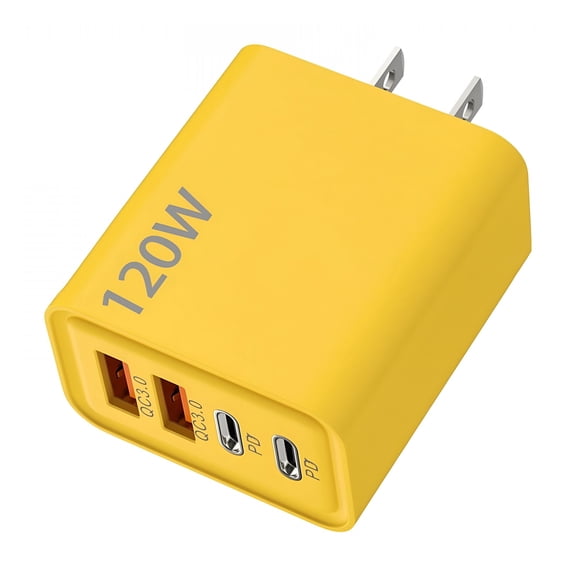 GJX 2026 New Charger Block,65W 4-Port Multiple Type C Fast Charging Phone Charger Brick Qc 3.0 Usb A Wall Plug Outlet Multiport Box Cube for Phone,Galaxy,Pixel,Yellow
