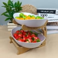 thumbnail image 2 of 2 Tier Ceramic Fruit Bowl With Bamboo Wood, Plastic Storage Basket for Vegetables, Snack & Cake Tray for Home, Party & Wedding, 2 of 4