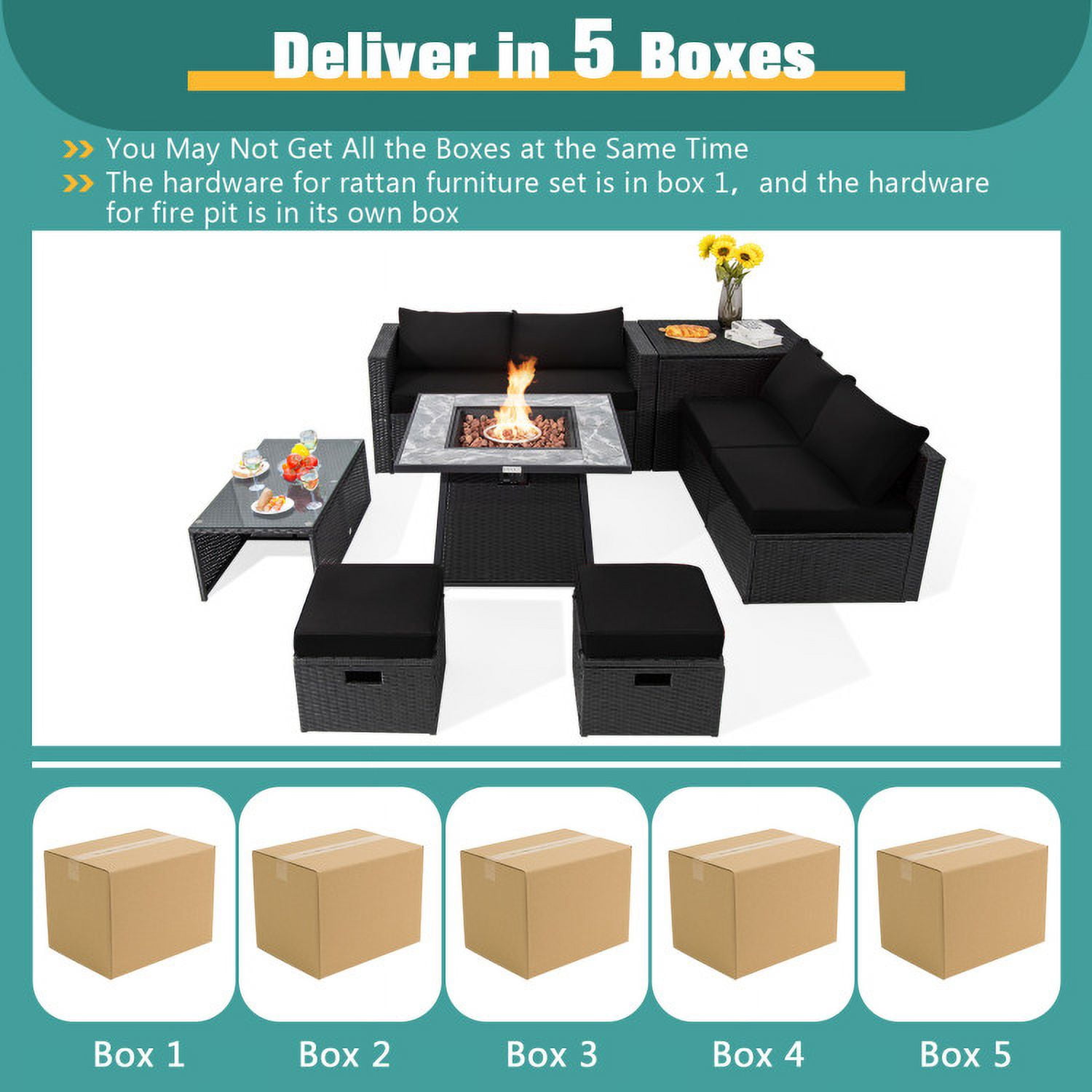 Aimee Lii 9 Pieces Outdoor Wicker Sectional with 35 Inch Gas Fire Pit Table, Outdoor Patio Set, Black Aimee Lii 9 Pieces Outdoor Wicker Sectional with 35 Inch Gas Fire Pit Table, Outdoor Patio Set, Black