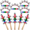 thumbnail image 1 of 10pcs Hand Bells Rainbow Handle Sleigh Bells Handheld Wooden Bells Jingle Stick Shaker Rattle Musi As Shown, 1 of 5