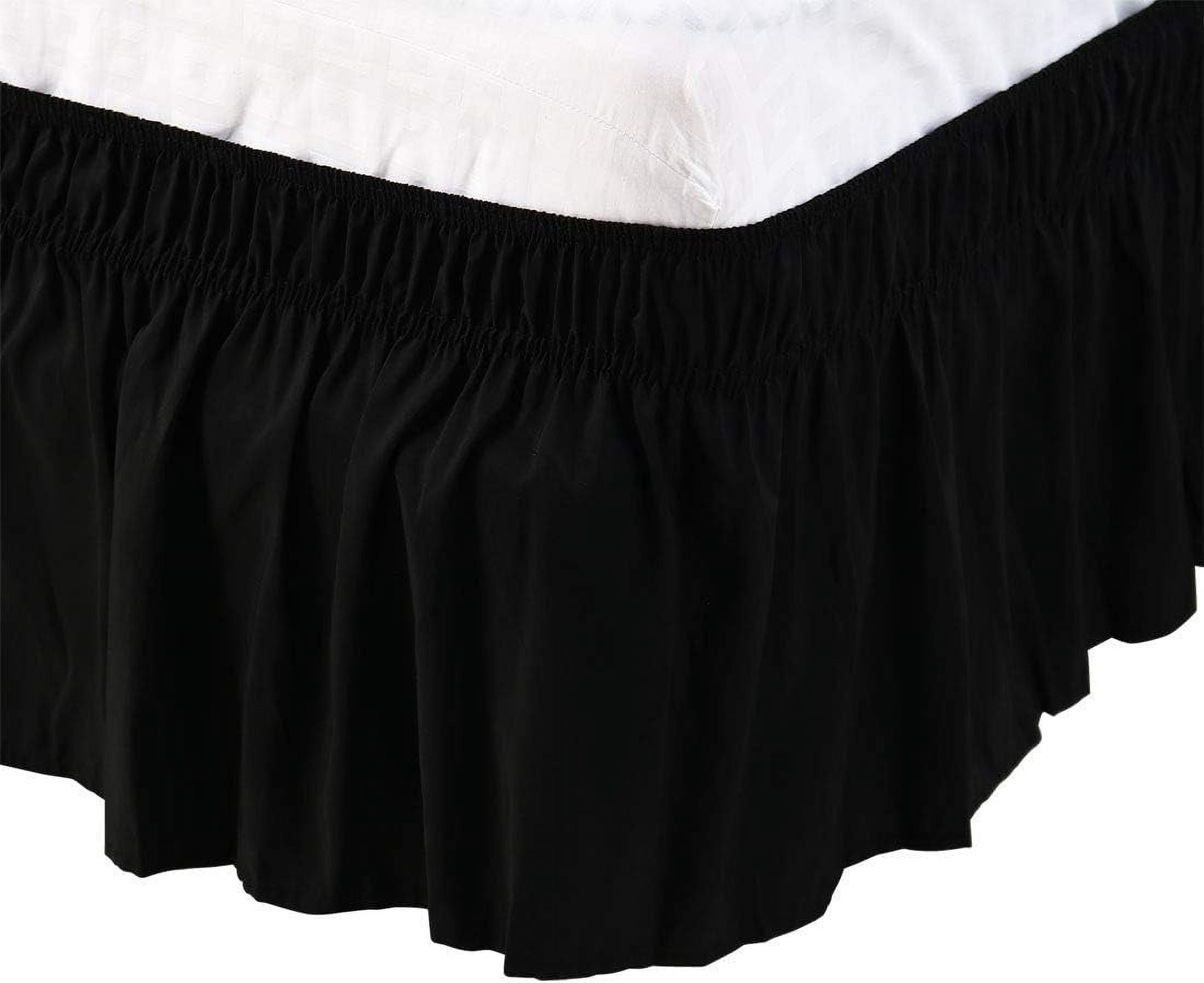 600-TC Pima Cotton No-Tuck Wrap Around Bed Skirt – Wrinkle-Free, Quick Setup for a Polished Bedroom Short Queen (60" x 75") Size, Fit 1-PC Bed Skirt3 Sided Coverage 22" Drop Length, Black