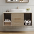 thumbnail image 5 of Modern 38.2" Wall-Mounted Bathroom Vanity with Oval Ceramic Sink, Floating Design, Multi-Layer Solid Wood Cabinet, Soft-Close Drawers & Open Shelves – Ideal for Small Bathrooms, 5 of 9