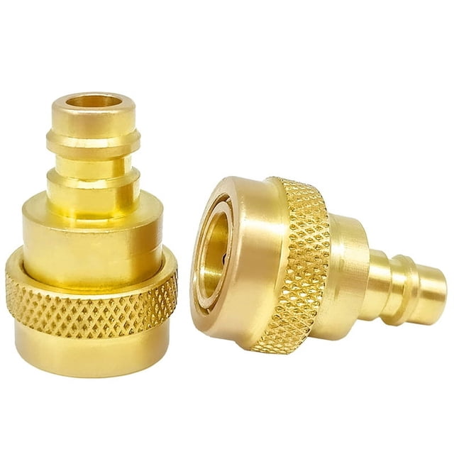 2 Pcs Kit de Conversion A/C R134a vers R1234yf, Adaptateur Rapide Connecteur Haute et Basse Tension Réglable, pour Climatiseur, 2 x Adaptateur, Or