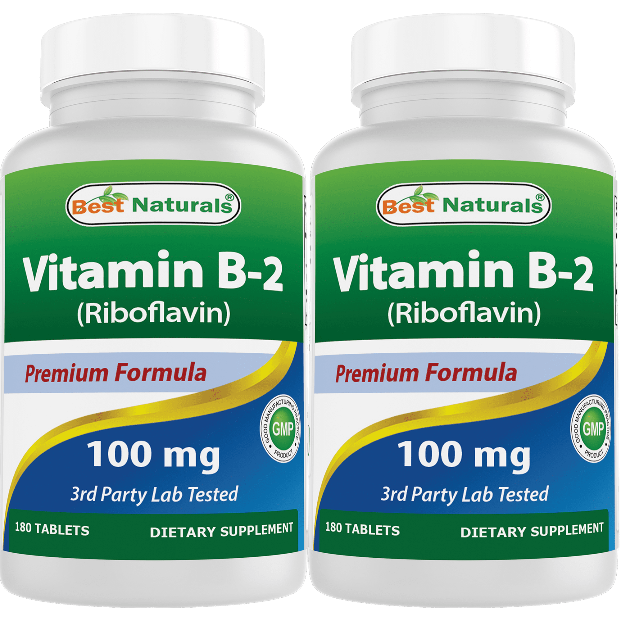 2 Pack Best Naturals Vitamin B2 Riboflavin 100 mg 180 Tablets