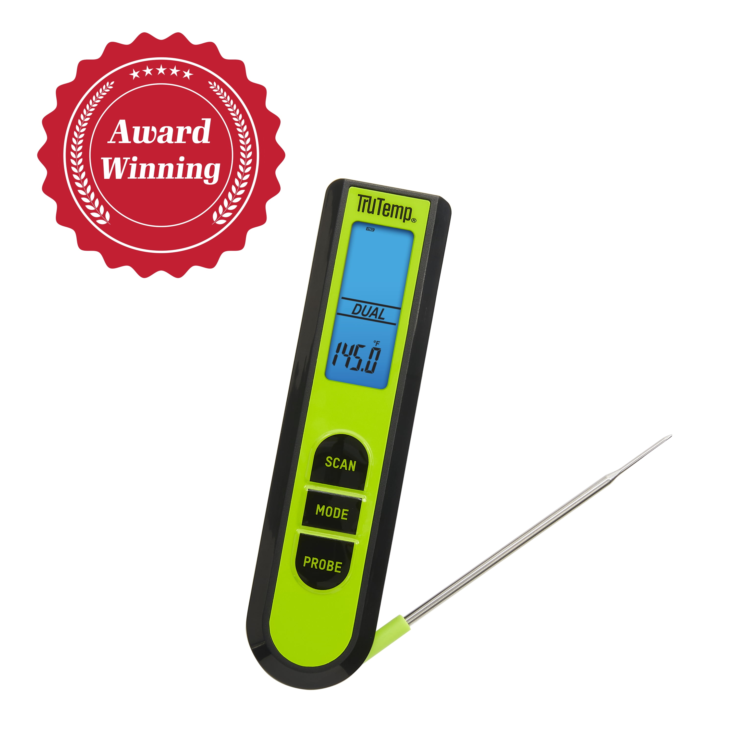 TruTemp Battery Powered Dual Function Infrared Digital Thermometer Plus Meat Probe, Green