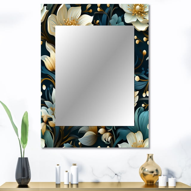 Designart "Vineyard Grace In Green And Beige I" Floral Wall Mirror, Printed Green Wall Mirror, Traditional Bathroom Wall Mirror, Decorative Floral Mirror - 30x40 Inch