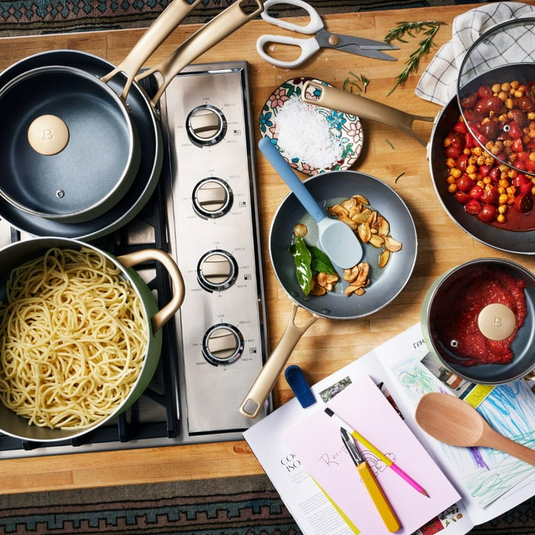 Beautiful 10 PC Cookware Set, Sage Green by Drew Barrymore