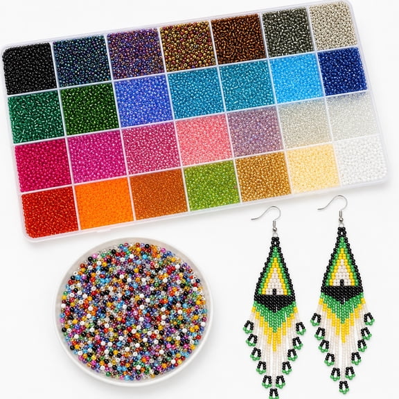 24000Pcs 2mm Glass Seed Beads Kit, with 28 Colors Small Beads Kit for Girls,Women and Adults,Bracelets, Necklaces,Earring,Jewelry Making Supplies