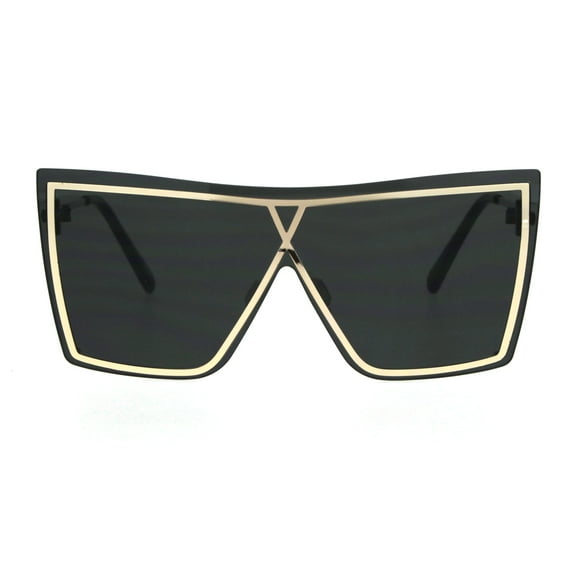 Womens Oversize Shield Butterfly Exposed Gradient Lens Fashion Sunglasses Gold Black