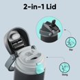 thumbnail image 3 of Insulated Water Bottle with Straw - Stainless Steel Water Bottle with Push Button Lid, Leak-Proof & BPA-Free, Keeps Cold for 24 Hours for Sports, Travel, Gym (24 oz, Tuna Grey-Green), 3 of 3