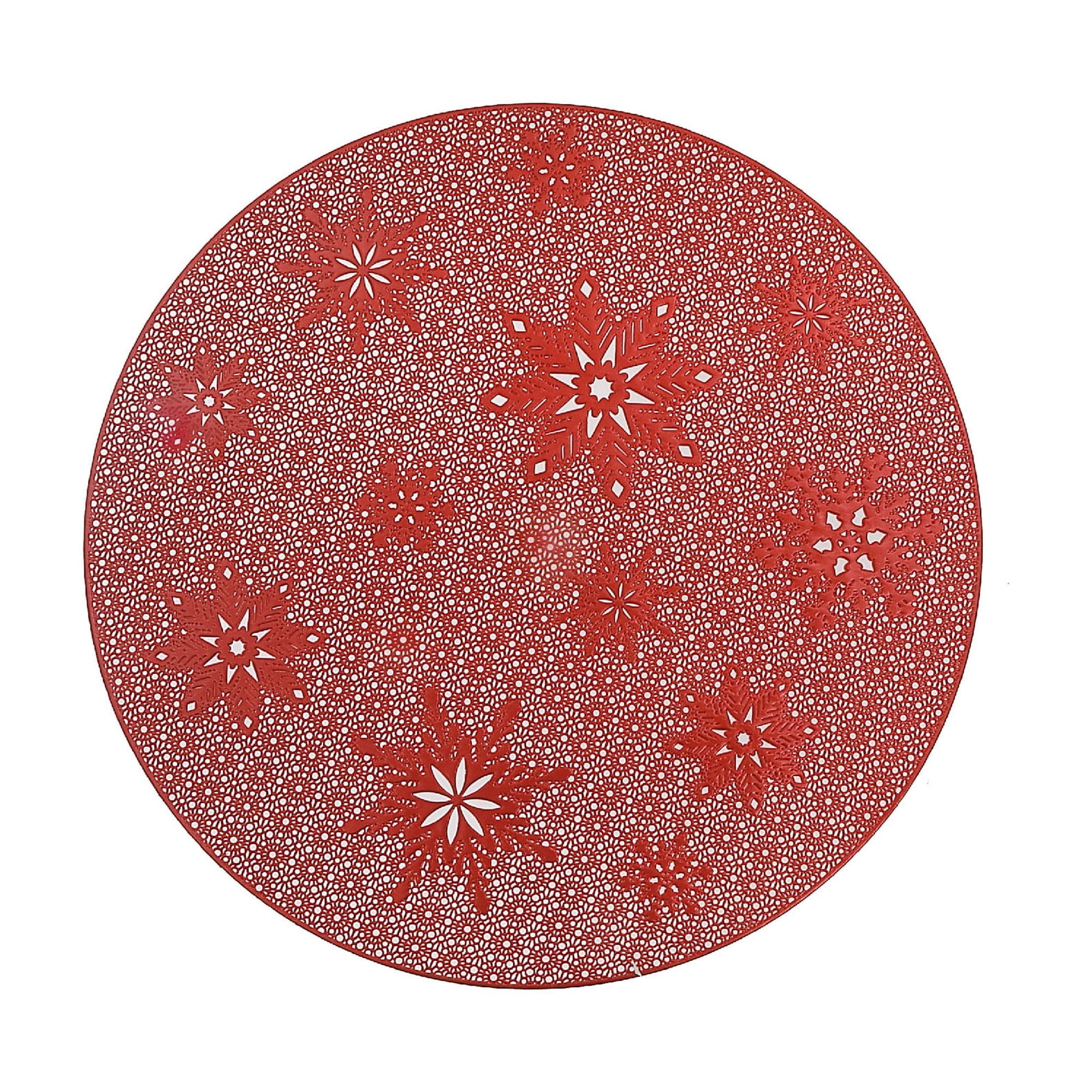 Pvc Round Cut Out Snowflake Placemat (Red) - Set of 12
