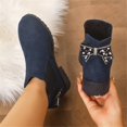 thumbnail image 4 of LRGSHF Women's Ankle Boots Chunky Low Heels Booties Slip On Elastic Fall Short Boots Round Toe Solid Faux Suede Casual Booties Back Bow Decor Non-Slip Comfortable Walking Shoes, 4 of 5