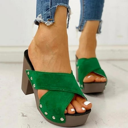 

Hvyesh Womens Chunky Heel Sandals Casual Summer Peep Toe Sandals Comfortable Slip On Sandals Boho Breathable Sandal Size 6
