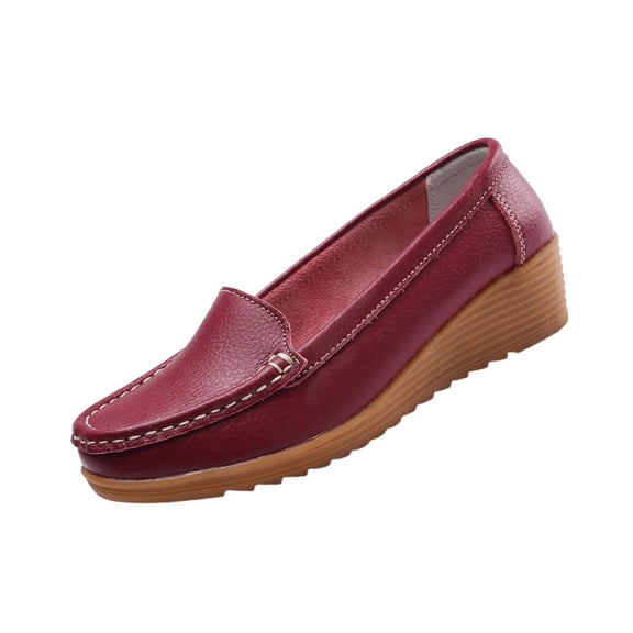 SuTry Women's Moccasin Loafers Slip On Wedge Heel Lightweight Comfortable PU Leather Casual Walking Shoes(38)