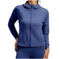 thumbnail image 2 of ITSAME Womens Zip-Up Hoodie Coat Slim Fit Long Sleeve Athletic Lightweight Yoga Running Gym Workout Jacket Dark Blue Size M, 2 of 5