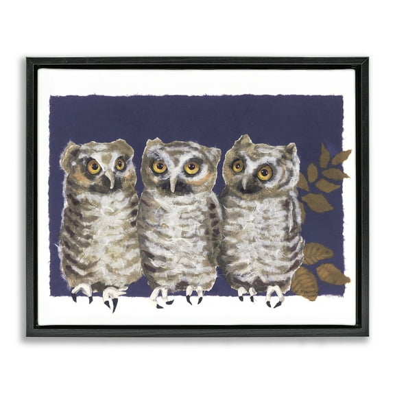 Stupell Industries Owl Trio & Leaves Animals & Insects Painting Black Floater Framed Canvas Art Print Wall Art, 21 x 17