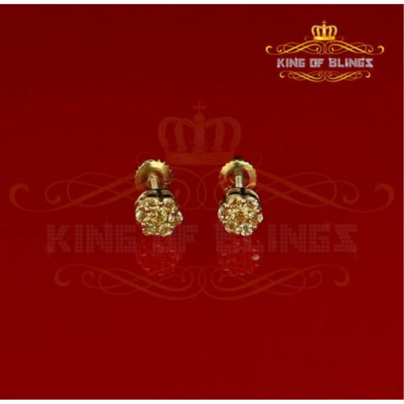 King of Bling's 925 Yellow Silver 0.18ct Cubic Zirconia Women's & Men's Hip Hop Floral Earrings