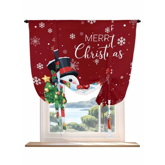 Red Snowman Christmas Tie Up Curtains for Windows 63 Inch Length Balloon Curtains Kitchen Adjustable Balloon Window Shade Gifts Xmas Tree Winter Snowflake Tie Up Bathroom Curtain Window 42"x63"