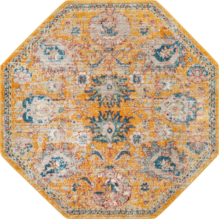 Unique Loom Classic Lola Rug Yellow/Light Blue 7' 10 x 10' 2 Rectangle  Botanical Transitional Perfect For Living Room Bed Room Dining Room Office  