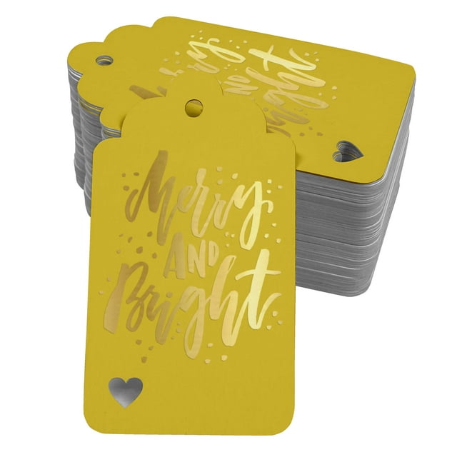 Inkdotpot Gold Foil Paper Hang Tags Merry And Bright Christmas Favor Tags 100 Pieces