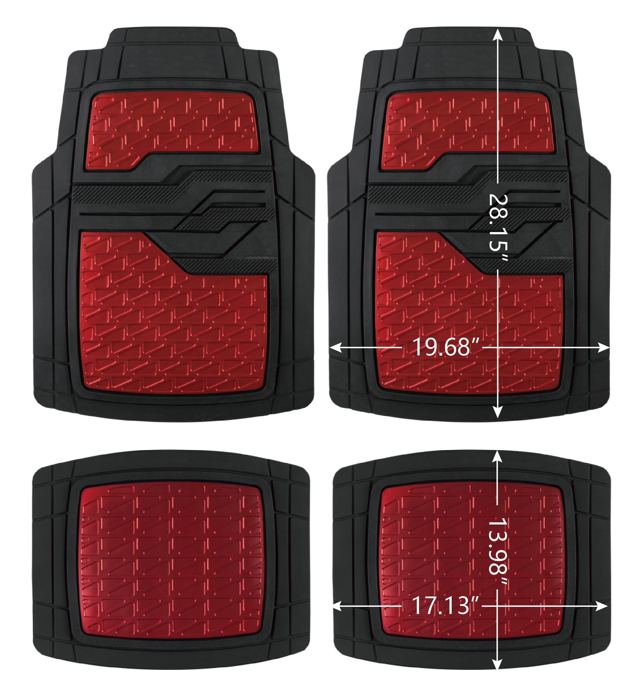 Red Metallic Finish Rubber Backing Water Resistant Car Floor Mats - Full Set